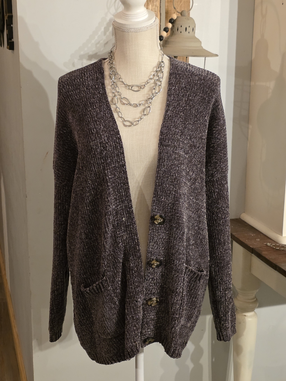 Dark Gray Button Up Cardigan Sweater